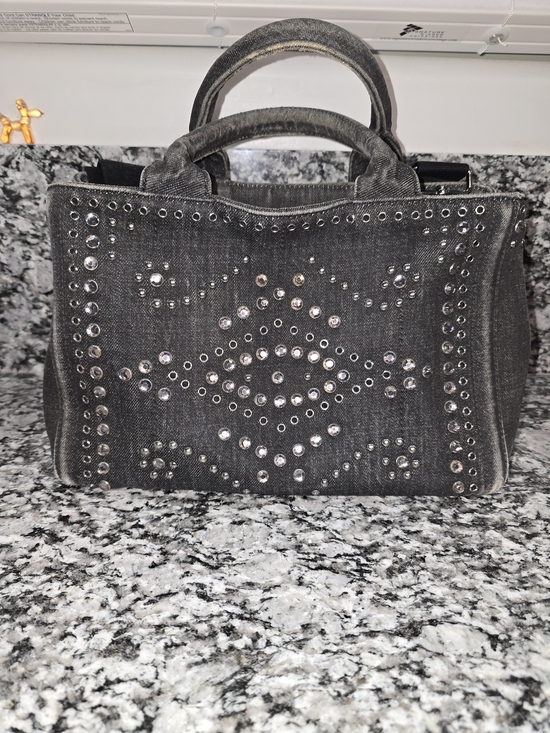 Prada Handbags - Prada Canapa Bijoux Crystal Embellished Denim Tote (Small)